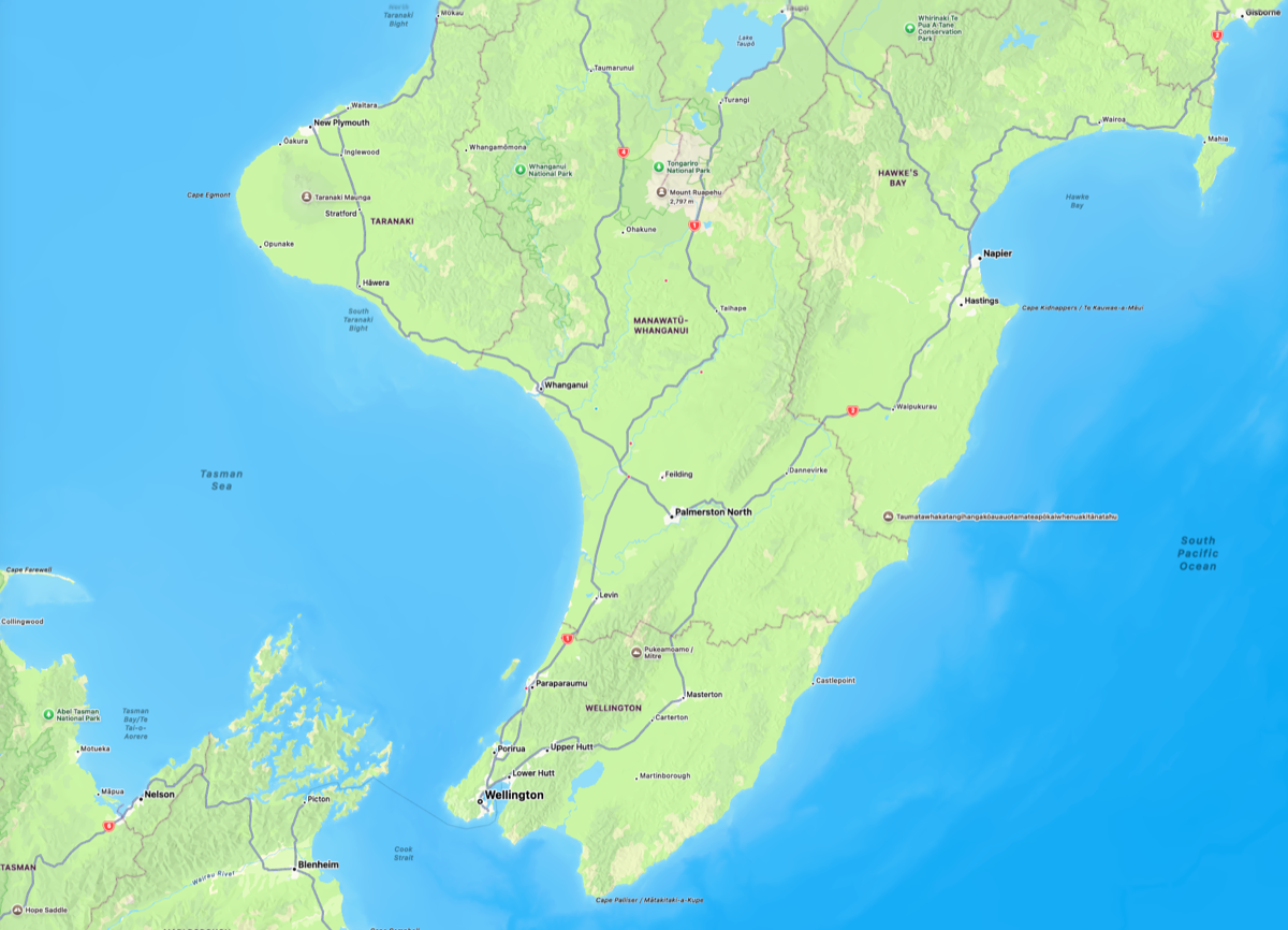 Service coverage map of lower North Island
